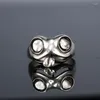 Cluster Rings Vintage 925 Thai Silver Funny Cute Little Frog Ring For Male Female Adjustable European American Trendy Animal Unisex