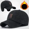 Бейсбольные кепки, мужские зимние шерстяные бейсболки, вязаные шапки с наушниками, ветрозащитная утолщенная теплая шапка Snapback с наушниками-ушанками для папы