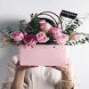 Scatola di carta Kraft rosa da 5 pezzi con manico, bouquet di fiori piegato, materiale per imballaggio di fiori, cesto regalo, confezione da 5 pezzi2355