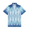 Lüks tasarımcı gömlekler erkek moda geometrik baskı bowling gömleği hawaii çiçek gündelik gömlekler erkekler ince fit kısa kol m-3xl