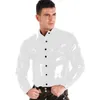 Homens camisetas Nightclub Mens Brilhante PVC Camisa De Couro Top Olhar Molhado Faux Látex Botão Manga Longa Espalhe Collar Party Bar Clubwear