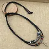 Kedjor vintage tribal boho läderhalsband hipppie dubbel skiktad flätad pärlor för korshänge smycken pres