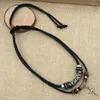 Chaînes Vintage Tribal Boho Collier en cuir Hippie Double couche tressée perlée pour pendentif croix bijoux prés