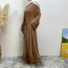 Cintura di abbigliamento etnico Abaya con tasche Abiti musulmani per le donne Turchia Nero semplice Abaya Dubai Abito lungo islamico Abito caftano saudita