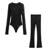 Women's Two Piece Pants Nlzgmsj Slit Lace Leggings For Woman 2023 Black Sexy Semi-sheer Slim High Waisy Side Hem Women Pant