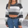 Women's Sweaters 2023 Autumn Winter Women Long Sleeve Round Neck Color Block Knit Crop Sweater Fashion Femme Pull Knitwear Clothes Pullovers