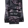 Bow Ties Hi-Tie Designer Floral Gray Pink Silk Wedding Tie för män Handky manschettknappar med krage stift affärsfest droppar