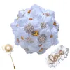 Fleurs de mariage (fleur de poignet et boutonnière), Bouquet de strass dorés, broche en diamant scintillant, ensemble de mariée