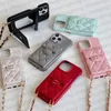 iPhone Case Tasarımcı İPhone 15 Pro Maks Kılıf Kılıfı Kart Tutucu Apple iPhone 14 13 Promax Case Luxury Crossbody Havyar Deri Kapitonlu Ayna Mobil Kapak