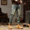 Calças masculinas de grandes dimensões outono e inverno novos jeans pesados indústria lavada americano vintage jeans solto calças elásticas j231208