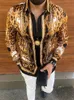 Designerka koszula Nowy druk luksusowy złoty lampard druk męski luźne z długim rękawem top męski social klubowy koszulka M-3xl 231211