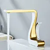 Bathroom Sink Faucets Luxury Mixer Tap Brass White Gold Wash Basin Faucet And Cold Water Retro Single Hole