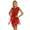 Stage Wear Paillettes Glands Robe Latine Femmes Sparkling Fringe Salle De Bal Samba Tango Danse Rave Costume