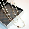 Длинное ожерелье с искусственным жемчугом для женщин, двухслойное ожерелье с цветком и камелией, коллан лунге Донна, макси ожерелье, подарок на вечеринку