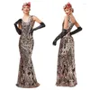 Casual Dresses Luxury Evening Fishtail Dress Bankett Stort Lång Slim Elegant golvlängd V-ringad ärmlös 1920-tals klaffsekvens