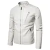 Erkek Ceketler Bahar Sonbahar Yüksek Ending Marka Fermuarı Deri Deri Ceket Katı Stand Yaka Moda PU Slim White Rüzgar Geçirmez Ceket
