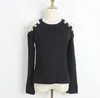 black white luxury sweaters womens long sleeve Off Shoulder pullover designer sweater women Clothing