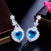 Stud CWWZircons Ocean Light Blue Heart Shaped Cubic Zircon Crystal Dangle Drop Long Earrings for Women Wedding Party Wear CZ426 YQ231211