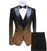 Herenmode gradiënt lovertjes smoking pak piek revers herenpak (blazer + vest + broek)