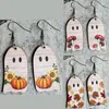 Stud Stud Chandelier Dangle Brincos Corte Madeira Impressão Abóbora Cogumelo Girassol Fantasma Halloween Mulheres Bonito Queda Jóias Atacado Presentes