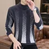 Men's Sweaters 2023 Clothing Half High Collar Long Sleeve Autumn Winter Vintage Casual All-match Contrast Color Striped Pullovers