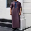 Vêtements ethniques sans genre à manches courtes boutonné musulman robe décontractée simple lâche col rond arabe islamique style moyen-oriental