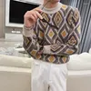 Suéteres para hombres de punto para hombres Argyle Cuello Jerseys Gráfico Hombre Ropa Tirar de gran tamaño Un ajuste suelto Diseñador de lujo Estilo coreano S