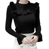 Ruches Vrouw Truien Halve Coltrui Flare Mouw Effen Elegant Ropa Mujer Koreaanse Chic Tops Pull Femme Ins 19551 210415