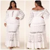 Plus size vestidos elegantes mulheres vestido de casamento senhora renda branca oco festa de aniversário para elegante feminino baile de formatura babados vestido M-4XL