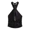 Women's Tanks Velvet Halter Top Female Off Shoulder Sequin Women Y2K Backless Tank Tops For 2024 Sexy Woman