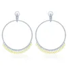 Boucles d'oreilles pendantes en argent Sterling 925, goutte d'eau, cristal coloré, pompon rond, grande manchette, bijoux de mariage pour femmes