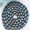 10-12mm Black Natural Pearl Necklace 48 inch 14k Gold Accessories296v