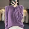 Kvinnors tröjor Kvinnor 100% Pure Merino Wool Sticked Sweater Autumn Winter Fashion O-Neck Top Cashmere Warm Pullover Seamless Jumper Clothes 231211