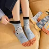 Chaussettes à la mode pour femmes, Kawaii, dessin animé amusant, cinq doigts, respirantes, absorbant la sueur, Tube moyen, étudiantes, T fendu