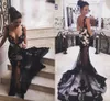 Sexy Style Black Lace Evening Dresses Deep V Neck Backless Sheer Skirt Long Mermaid Fashionable 2023 Prom Party Gowns Custom Plus Size