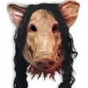 Máscaras de fiesta Máscara de cerdo Roanoke completamente aterradora Adultos Cara completa Animal Látex Halloween Horror Mascarada con cabello negro H-0061260A