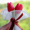 Flores decorativas mini buquê de flores bonito pu tulipa artificial falso presente de casamento para convidados dia dos namorados