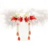 Hair Accessories Ribbon Children Red Hairpin Cute Feather Pearl Hanfu Tassel Butterfly Chinese Year Headwear
