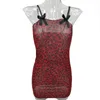 Kvinnors sömnkläder 2023 Leopard tryckt sexig mini Bandage Dress Elegant Slim Spaghetti Strap Red Bow Cute Backless Vestidos Party Club Wear