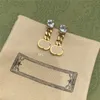Chaîne brillante boucles d'oreilles en cristal lettres charme diamant goujons concepteur Dangler femmes longues chaînes dorées goujons avec Box237C