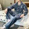 Sexy pijamas inverno manga longa grosso quente flanela pijama conjuntos para homens coral veludo botões cardigan sleepwear terno homewear roupas 231211