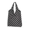 Shoppingväskor återvinning klassisk svartvit polka dot väska kvinnor på bärbar livsmedelsbutik