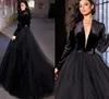 2024 elegante A-linie Schwarz Abendkleid V-ausschnitt Mit Langen Ärmeln Top Samt Formale Prom Party Kleider Schwarz Weiß Robe de Soriee