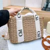 2Size Woody Tote Straw Beach Designer Bag Raffias Liten Basket Shopper Luxurys Handväska Helgväskor Kvinnor Mens Clutch Shoulder Crossbody Lady Weave Travel Påsar