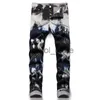 Herenbroeken Heren Patchwork Jeans Trendy Button Fly Letters Print Stretch Denim Broek Tie Dye Spliced Slanke Rechte Broek J231208