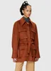 Christmas Women's Brown Pocket Jacket Rust Suede coat luxury designer check-print belted leather jacket