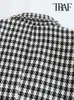 Women s Suits Blazers TRAF Women Fashion Double Breasted Houndstooth Blazer Coat Vintage Long Sleeve Flap Pockets Female Outerwear Chic Vestes 231211