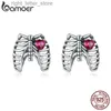 Stud Bamoer Geometry Earrings 925 Sterling Silver Pink Heart Zircon Rib Studörhängen för kvinnor Cool Halloween Fashion Jewelry YQ231211