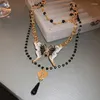 Anhänger Halsketten Minar Fairy Bling Strass Kristall Emaille Malerei Schmetterling Kreuz Herz Für Frauen Drei Schichtige Halsreifen