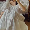 Ropa de dormir para mujer Vintage verano puro algodón vestido de noche princesa ropa de dormir mujeres suelta manga corta camisón blanco largo camisón